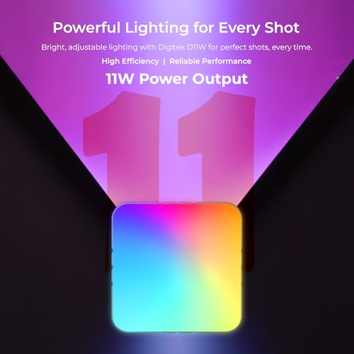 Image of DIGITEK (LED-D11W RGB) 11W Portable Mini RGB LED Video Light with 2000mAh Battery, 21 Lighting Effects, 2500K-9900K CCT, HSI 0-360, 120 Beam, CRI <95, 1 /4 inch Mount, for Photography & Videography