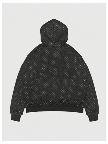 Verdusa Men's Rhinestone Zip Up Hoodie Drop Shoulder Drawstring Sweatshirt with Pockets2