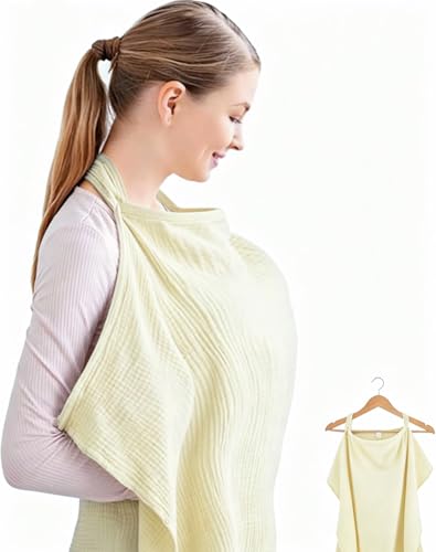 Breastfeeding Cover 360 Full Privacy Cotton Super Soft Nursing Breast Feeding Coverall Adjustable Strap Nursing Cover Breastfeeding Lightweight Nursing Shawl for Outdoor & Baby Car Seat(Khaki)
