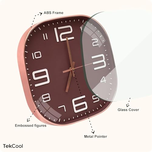 Image of TEKCOOL Plastic Analogue Wall Clock 12 inch Silent Quartz Decorative Wall Clock Non-Ticking Classic Clock Battery Operated Round Easy to Read for Room /Home /Kitchen /Bedroom /Office /School.Brown:-