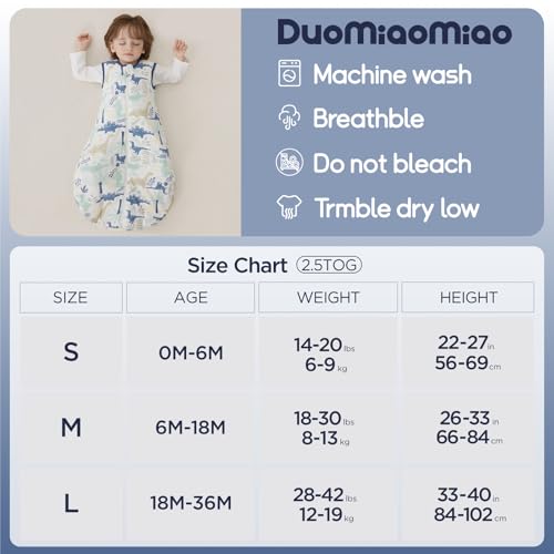 Image of Duomiaomiao 2.5 TOG Baby Sleep Sack 100% Cotton Winter Baby Wearable Blanket, Warm Quilted Comfy Toddler Sleeping Bag