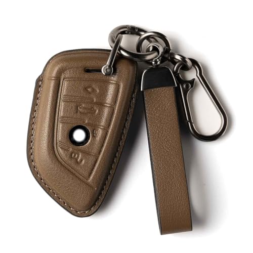 Image of Car Key Fob Cover Leather Compatible with baoma Buttons Black