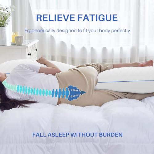 YZ HOME Long Body Pillow for Adults - Firm Body Pillow Insert with Shredded White Memory Foam, Adjustable Height, Soft Support for Side Sleeping, Pregnant Women, Washable