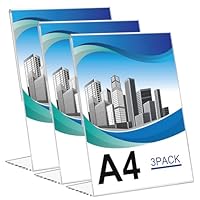 Samamoca A4 Acrylic Sign Holder,3 Pack L Shape Display Stand,A4 Perspex Display Stand,A4 picture holder,Clear Poster Menu Holders For Office School Shop Restaurant