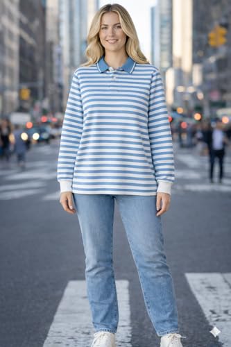 Image of Mack Jonney Women's Striped Polo T-Shirt | Full Sleeves | Collared Casual Cotton Tee | Regular Fit Top-M7372