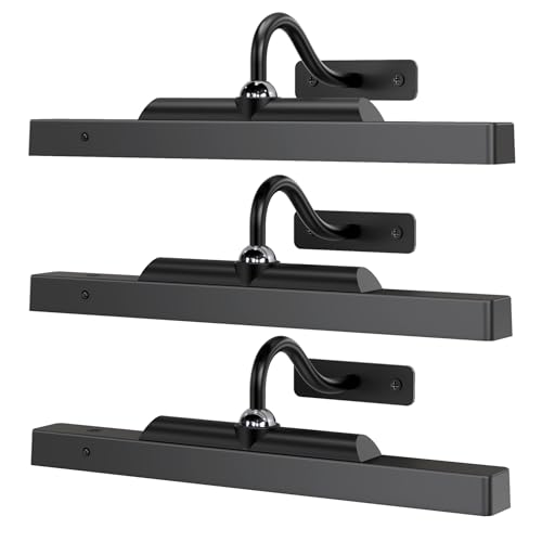 Image of Gallery Picture Lights 3 Pack, 4400mAh Rechargeable Arwork Lights, Cordless Remote Dimmable LED for Portrait Hallway Decor (Black)