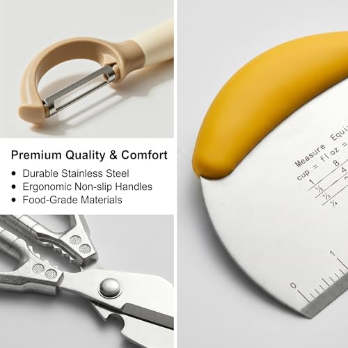 6-Piece Kitchen Utensil Set - Includes Heavy Duty Kitchen Shears, Cabbage Shredder, Y & Straight Peelers, Crinkle Cutter, and Dough Scraper - Food Prep Tools for Shredding, Peeling, Slicing — view 6