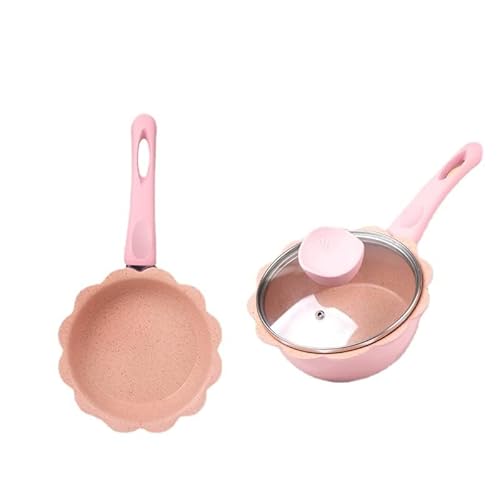 赤ちゃんの子守鍋ミニフライパン鍋にくっつかない軽量高熱効率赤ちゃん離乳食調理鍋熱い乳の鍋 子供の鍋 多機能離乳食オムレツ用ベビーフードスープ鍋高熱伝導率 焦げ付かない フライパン ミルクパン フタ (ピンク)