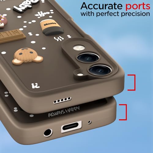 Image of Pikkme Back Cover for iQoo Z10 lite 5G / Vivo T4 lite 5G / Y19 5G / Y19e / Y04 4G / Y29s 5G | 3D Bear Silicone Cute & Fun Coffee Cartoon | Full Body Protection Bumper Case (Brown)