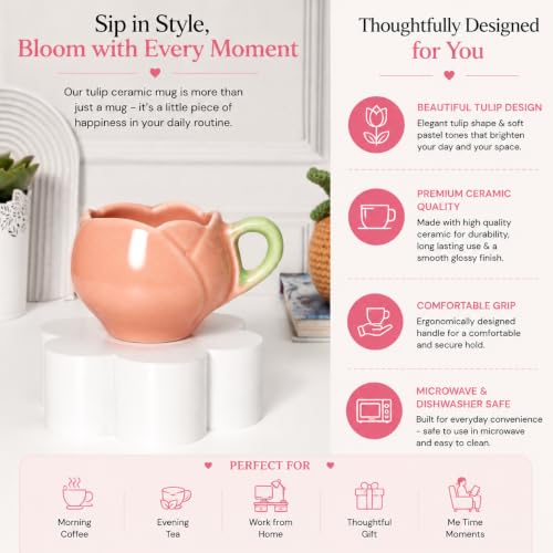 Image of Rarejoy Gift Hamper for Women Tulip Theme Mug Handmade Dreamcatcher Thoughtful Floral Greeting Card Journal Combo Pack of 4 Corporate Valentine Womens Birthday Anniversary Gift
