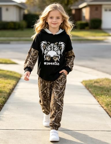 Image of Girls Fall Outfits Sweetie-girl Hoodie and Camo Pants Size 6-16