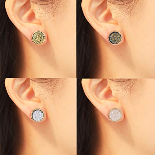 9/18Pairs 20G Round Stud Earrings Stainless Steel Cute Druzy Crystal Studs Earrings Pierced for Women Men 10mm/12mm2