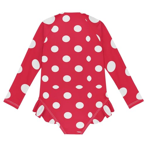 Girls One Piece Swimsuits Long Sleeve Swimsuit Zipper Bathing Suits Polka Dots Red2