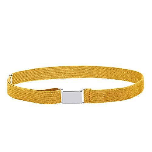 Buyless Fashion Kids Toddlers Baby Adjustable Elastic Stretch Belt with Silver Buckle - 5101-Mustard