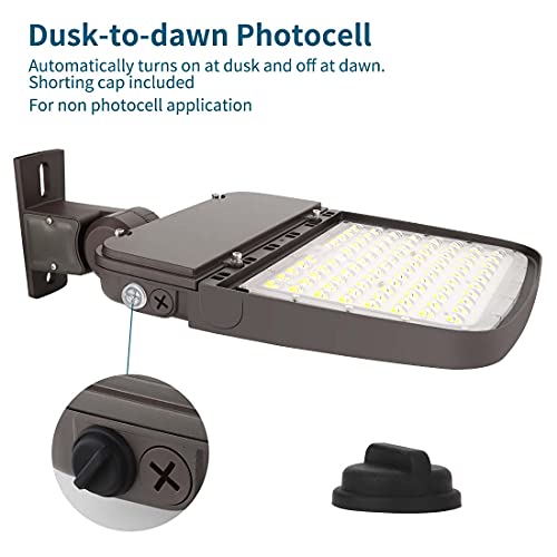 Xbuyee 240W Led Parking Lot Light With Dusk To Dawn Photocell, Dimmable Commercial Outdoor Shoebox Lights With Arm Mount, 130Lm/W 5000K 100-277V Ip65, Power Selectable (150W/200W/240W) Etl Listed #TOP2