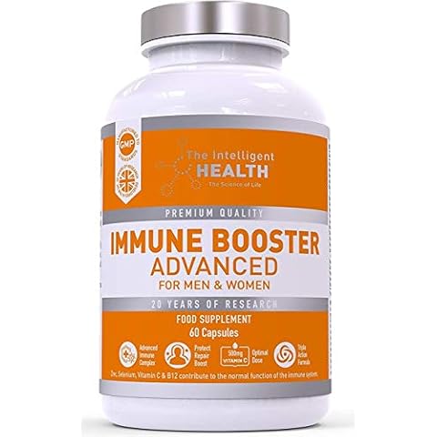 Immune Booster Advanced 60 Capsules, Premium Quality Nutritional Supplement, Natural Triple Action Formula w.500mg Vitamin C, B12, Zinc & More, Vegan Friendly & Gluten Free by The Intelligent Health Cover