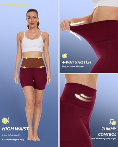 CAMPSNAIL Biker Shorts Women with Pockets - 3"/5"/8" High Waisted Workout Spandex Tummy Control Gym Running Yoga Shorts
