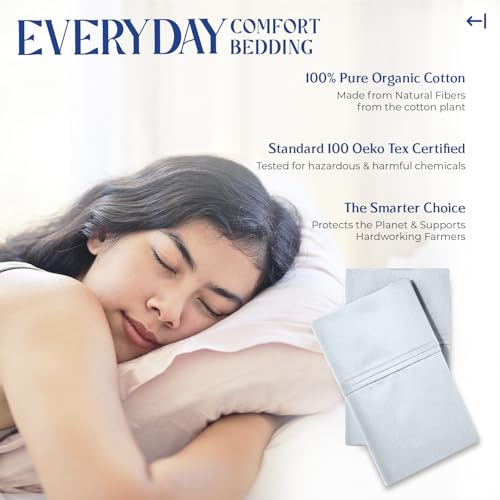 Image of Mayfair Linen Organic Cotton Queen Pillow Cases Set of 2, Soft, Light Blue
