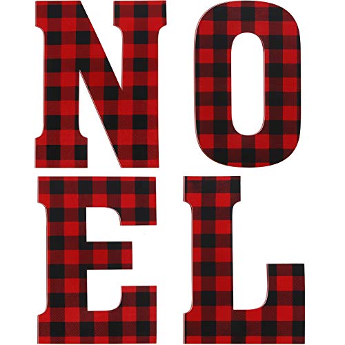 4 Piezas 12 Pulgadas Letras Grande de Madera de Navidad de Cuadros de Búfalo Letras de Madera sin Terminar Bloque de Madera de Noel Recorte Letras para Pared Navidad Manualidades Bricolaje