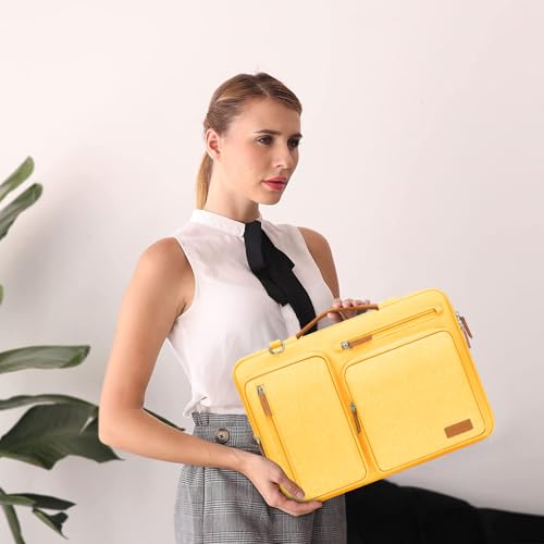Image of MOSISO 360 Protective Laptop Shoulder Bag,15-15.6 inch Computer Bags Compatible with MacBook Pro 16 inch, HP, Dell, Lenovo, Asus Notebook,Side Open Messenger Bag with 4 Zipper Pockets, Yellow