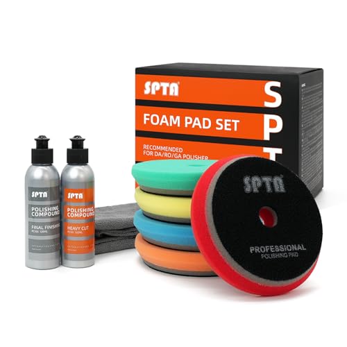 Image of SPTA HD Buffing Polishing Pads, 5 Inch Orbital Buffer Pads Hook and Loop Buffing Pads, Foam Polish Pad 5 Grits from Coarse to Fine for 5 Inch DA Rotary Polisher Compounding, Polishing and Waxing