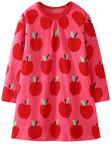 FreeLu Girls Cartoon Applique Dresses Striped Casual Dress Cotton Jersey Longsleeve T-Shirt