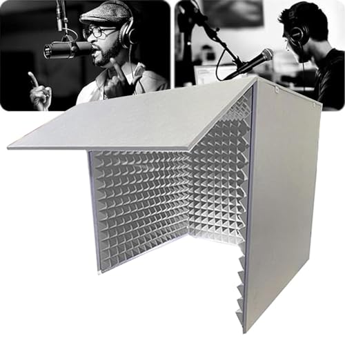 防音ボックス 卓上 組立式 簡易防音室 1人用、防音ブース・防音個室・防音シート 壁・吸音パネル、マイク防音、ノイズ低減、リバーブとノイズフロアを排除する 録音 吸音材 防音マスク、録音/会議/放送用簡易防音ルーム(Color:灰)