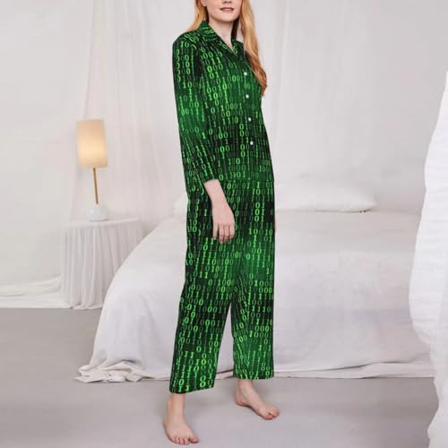 Pyjama imprimé Hacker Era ensemble boutonné manches longues poches - 2