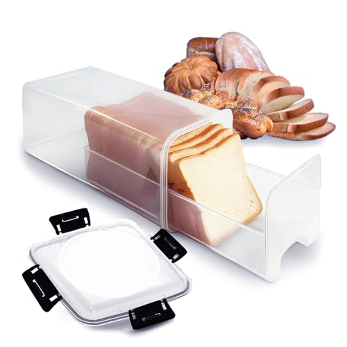 Diyohfe Slide-Out Bread Storage Container With Airtight Lid, Clear Plastic Bread Box With Drawer Tray For Sandwich Loaves, Bagels & Buns, 13×5×5 In Bpa-Free Bread Keeper For Counter, Pantry & Freezer