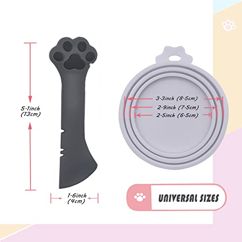 Dorui Pet Food Can Spoon & 3 Pcs Can Covers | Cute Paw Shape Opener Spatula Cat Wet Food Spoon | Universal Bpa Free Silicone Can Lids & Spoon For Dog Cat Cans(Grey) #TOP1