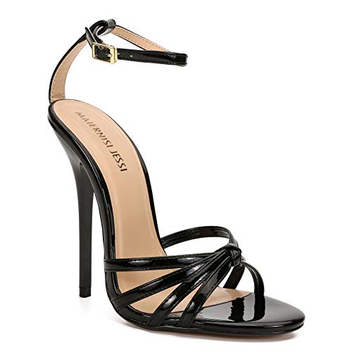 Maiernisi Jessi Unisex Men's Women's Corss Strap Ankle Buckle Stiletto High Heels Sandals Black Eu43 - Size 11.5 Women/10 Men #TOP5