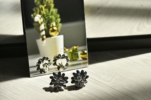 AeraVida Dazzling Black Chrysanthemum Flower Crystals Base Metal Clip on Earrings | Black Flower Clip on Earrings | Black Jewelry Earrings | Chrysanthemum Earrings for Women2