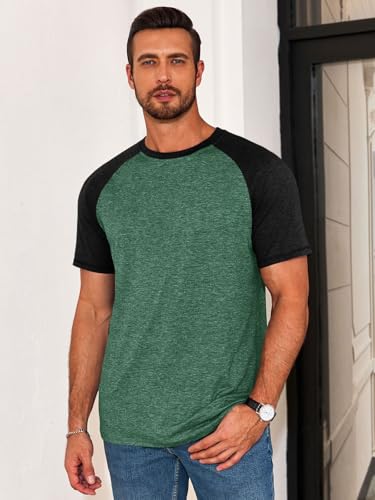 Image of Runcati Mens Casual Slim Fit T Shirts Raglan Short Sleeve Crewneck Baseball Tees Color Block Workout Fashion Shirt