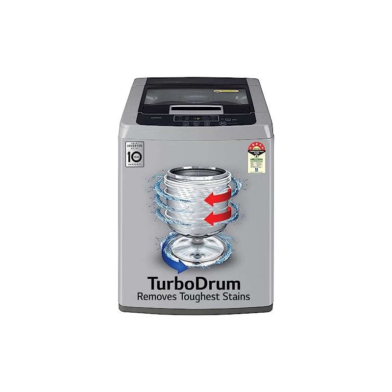 LG 6.5 Kg 5 Star Inverter Turbodrum Fully Automatic Top Loading Washing Machine (T65SKSF4Z, 3 Smart Motion, Tub Clean, Middle Free Silver)