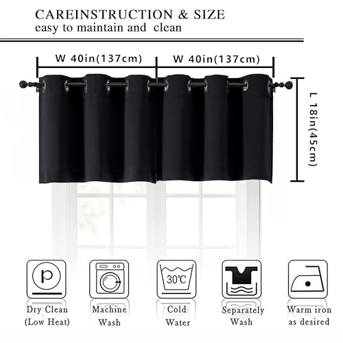 Image of Simplebrand Halloween Black Kitchen Valances for Windows 18 Inches Long 2 Pack, Blackout Window Valances for Living Room, Grommet Short Straight Drape Kitchen Curtains for Bedroom Kids Room, 40Wx18L