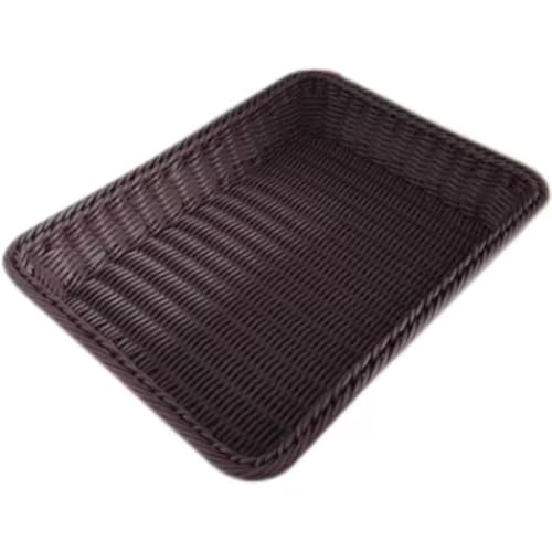 Giawkca 籐バスケット 収納バスケット 野菜バスケット パンかご ベーカリー ディスプレイ 収納用品 洗える 角型 浅型 お菓子 果物 パン 収納 ディスプレイ用かご パンかご パン屋のスーパーマーケットのディスプレイバスケット 1パック (ダークコ