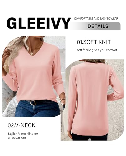Image of Women's Spring Sweaters 2026 Casual Long Sleeve Pullover V Neck Lightweight Sweatshirts Cute Blouse Tops