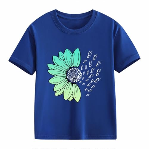 Girls Loose Fit Sunflower Graphic T Shirts Short Sleeve Crewneck Cute Pattern Printed Tops Kids (I-Blue, 4-5 Years)2