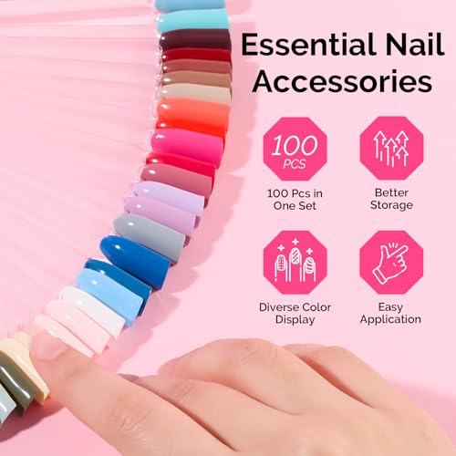 Image of MelodySusie 100 Pcs Nail Swatch Sticks with Ring, Clear Swatches for Gel Polish, Transparent Acrylic Practice Tips, Suitable for Displaying Colors, Training Nail Art for Beginners and Professionals