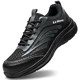 [La Mone] 安全靴 作業靴 【こだわりの履き心地】 セーフティーシューズ 軽量 通気性 クッション性 鋼鉄先芯 踏み抜き防止 メンズ BREEZE 黒 44