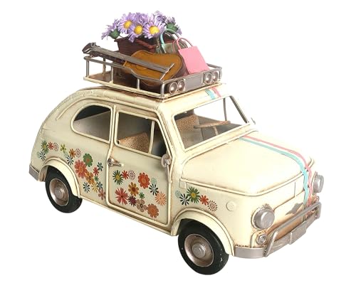 SIGNES GRIMALT - Vehículo grande Topolino 500 de metal, guitarra y flores, color blanco, longitud 26 cm