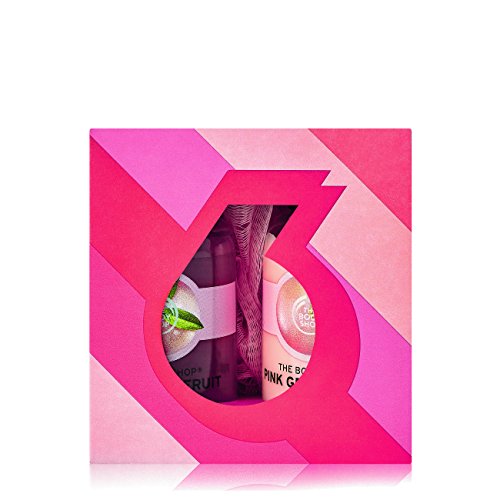The Body Shop Pink Grapefruit Treats Cube Gift Set, 3pc Bath and Body Gift Set of Travel Size Pink Grapefruit Body Care