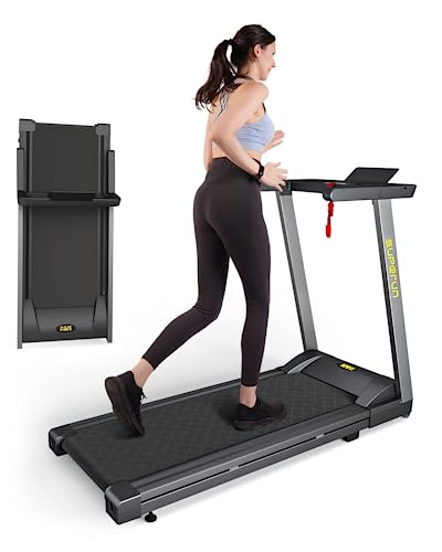 Superun Folding Treadmills for Home， 3HP Treadmill with LED for Walking & Running， Portable Treadmill with Bluetooth Connectivity APP