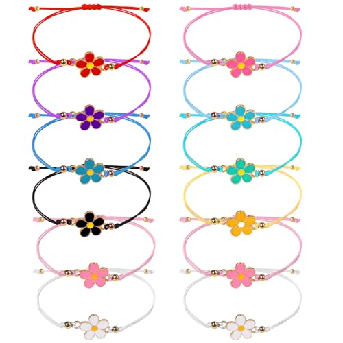 12 Pcs Flower Friendship Bracelets Handmade Colorful BFF Bracelet Set Cute Daisy Adjustable Wrist Cord Jewelry for Women Friend Couples Partner2