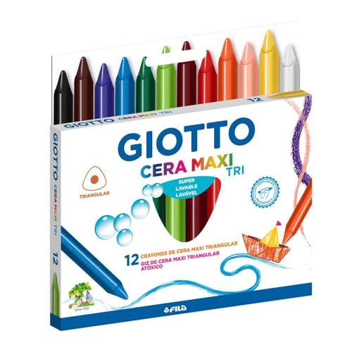 GIOTTO Cera Maxi Tri, Giz de Cera Triangular Estojo com 12 Cores