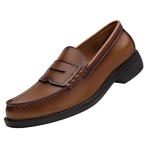 Yaer Klassische Herren Mokassins Elegante Leder Penny Loafers Leichtgewicht Slip On Flache Fahren Schuhe Slippers(Khaki,43 Asien)