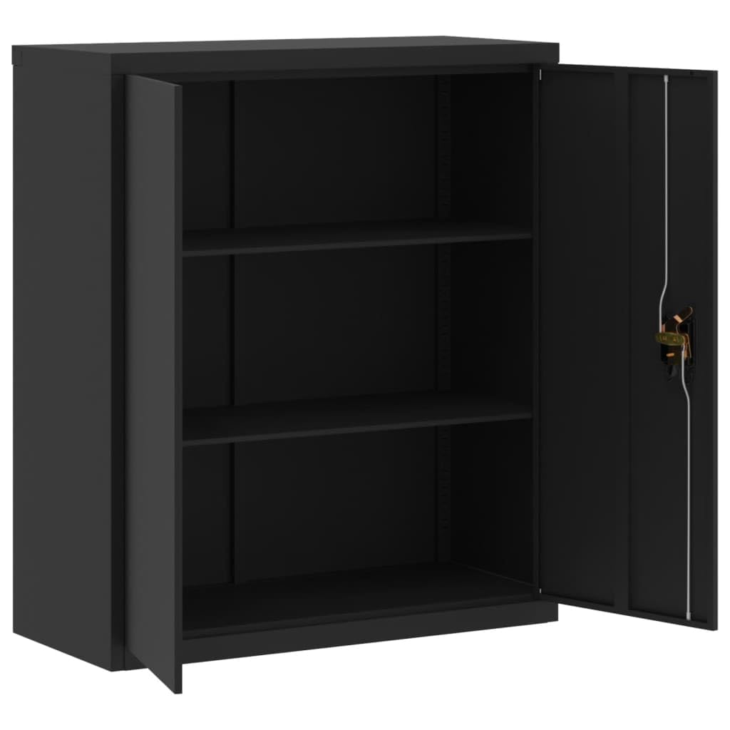 Armadio Classificatore Nero in Acciaio Verniciato a Polvere 90x40x145 cm con Serratura e 2 Ripiani Regolabili per Archivio Documenti Ufficio Organizzazione