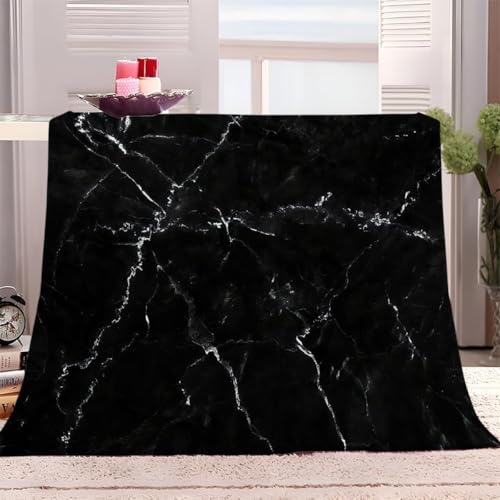 okoikfc Couverture Polaire Motif Marbré 3D Imprimée, Plaid Polaire Noir Et Blanc Couverture 200 x 220 cm 2 Personnes en Flanelle Doux et Chaude pour Canape...