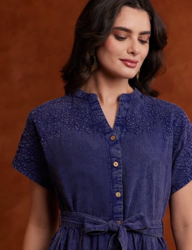 Image of Amazon Brand - Myx Women's Embroidered Shirt Dress | Cotton Blend | Below The Knee (Available in Plus Sizes)