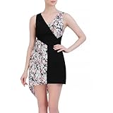 BCBGMAXAZRIA Women's Fit and Flare Cocktail Dress Sleeveless V Neck Asymmetrical Hem, Black Combo, 14 - Image 1